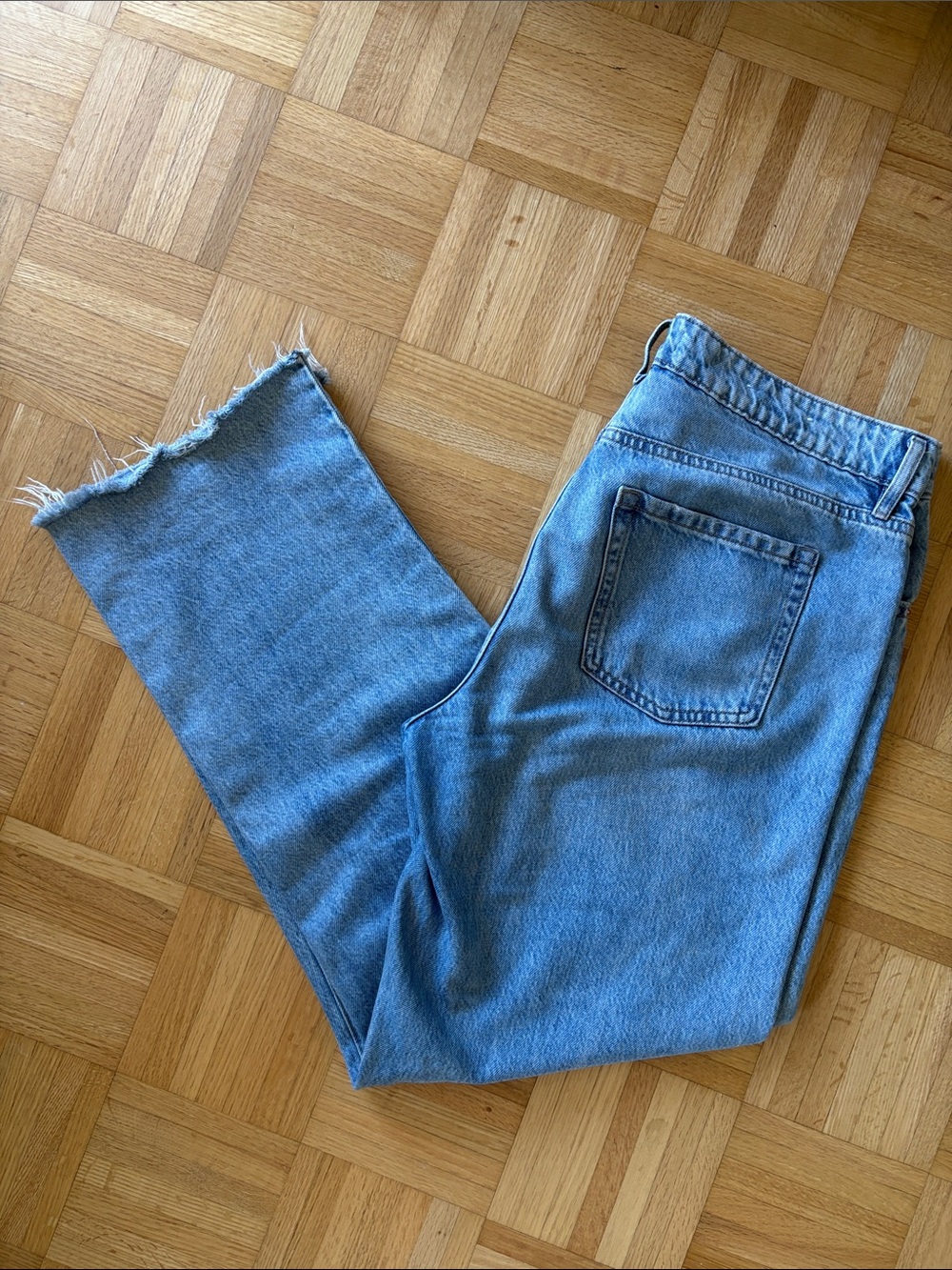 Garage Denim Light Blue Slouchy Jeans with Raw Hem